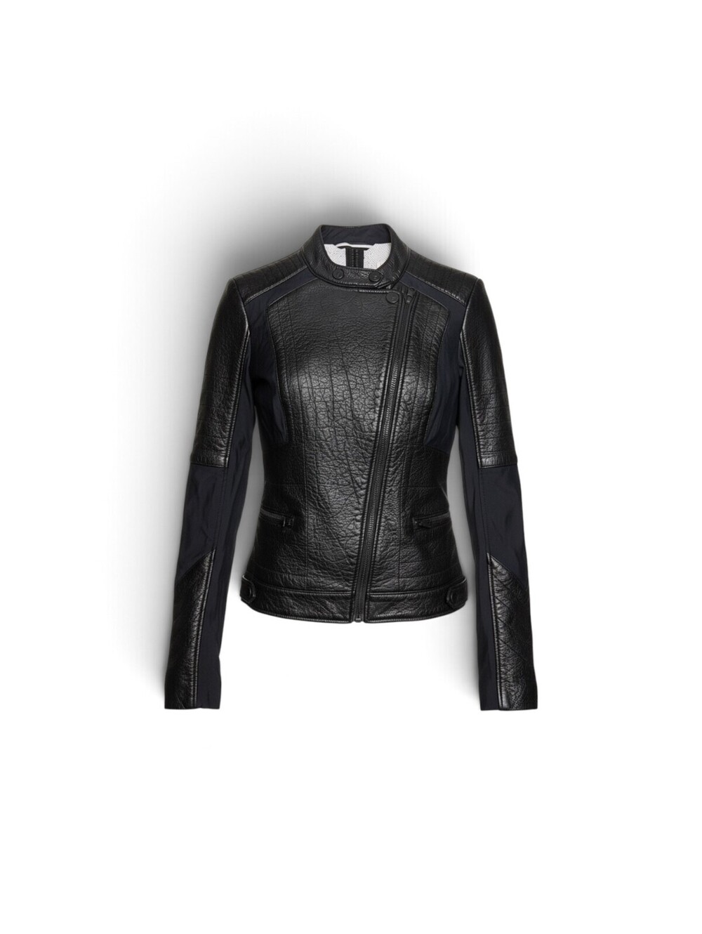 Blanc Noir Black Mixed Media Faux Leather Moto Jacket Women’s Small BLJ90200